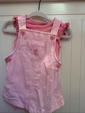Carter's Pink Striped Overall Dress and Ruffled Tank Set
